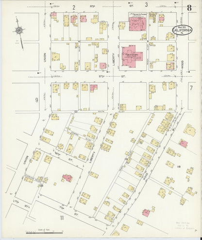 Sanborn Fire Insurance Map from California, Washington County, Pennsylvania (1913), Sheet #0008 - Historic Sanborn Fire Insurance Map Print, vintage old map wall art, antique decor, genealogy gift, Pennsylvania Pennsylvania map