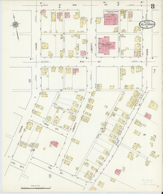 Sanborn Fire Insurance Map from California, Washington County, Pennsylvania (1913), Sheet #0008 - Historic Sanborn Fire Insurance Map Print, vintage old map wall art, antique decor, genealogy gift, Pennsylvania Pennsylvania map
