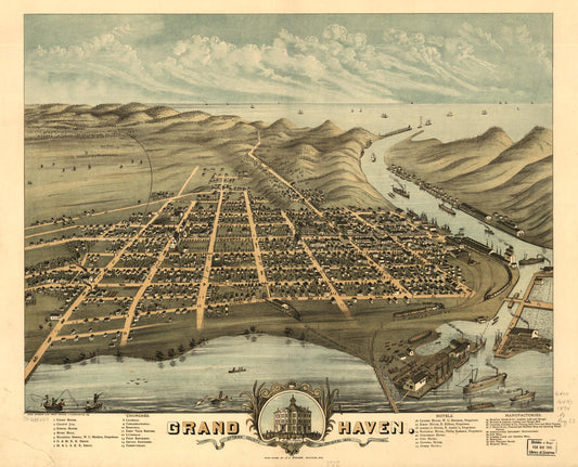 Grand Haven, Ottawa County, Michigan 1874. (1874) – Historic Bird’s-Eye View Panorama Print