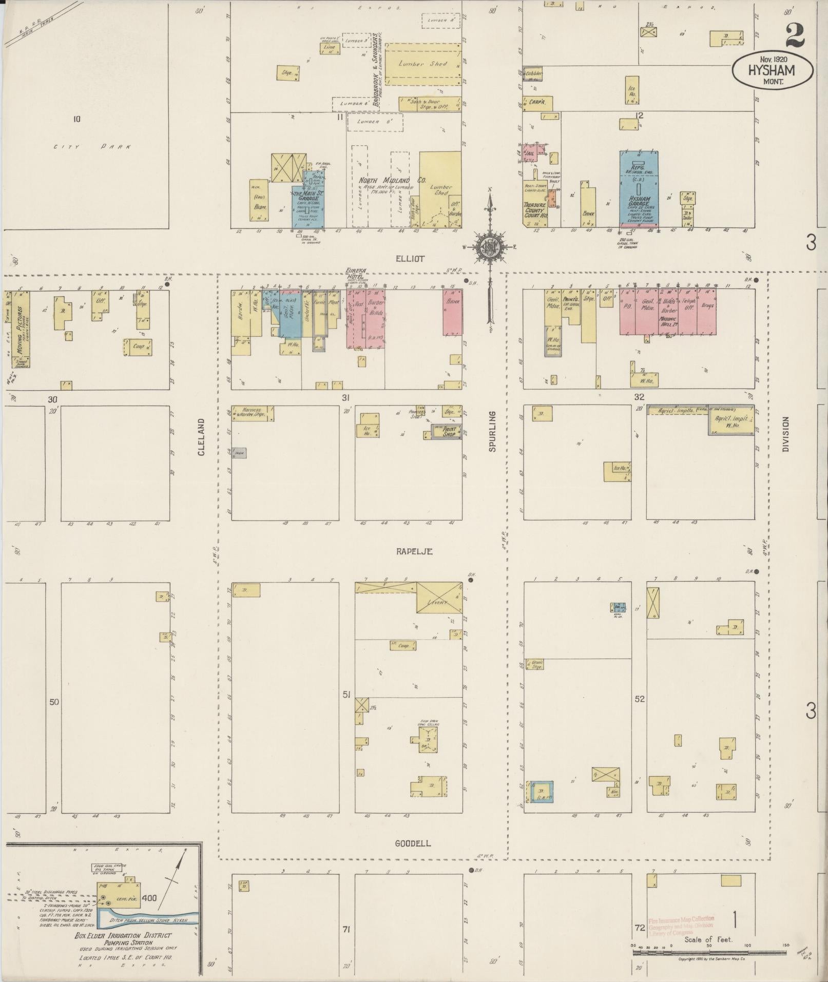 Sanborn Fire Insurance Map from Hysham, Treasure County, Montana (1920), Sheet #0002 - Complete Map Set gallery image, historic Sanborn map, vintage wall art, Montana Montana