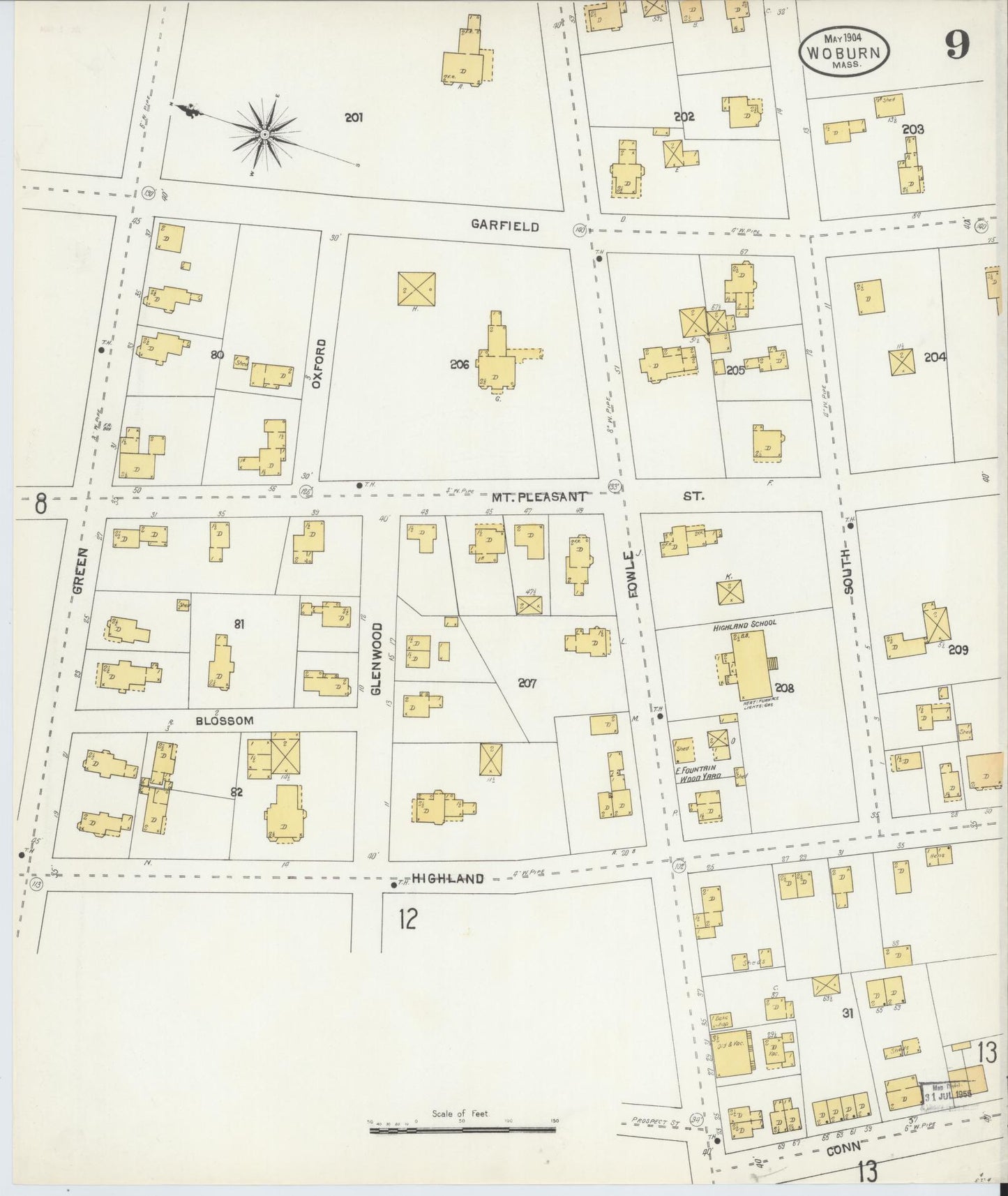 Sanborn Fire Insurance Map from Woburn, Middlesex County, Massachusetts (1904), Sheet #0009 - Complete Map Set gallery image, historic Sanborn map, vintage wall art, Massachusetts Massachusetts