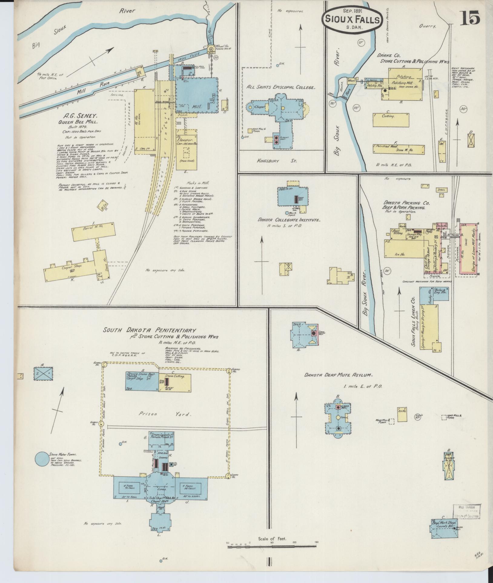 Sanborn Fire Insurance Map from Sioux Falls, Minnehaha County, South Dakota (1891), Sheet #0015 - Historic Sanborn Fire Insurance Map Print, vintage old map wall art, antique decor, genealogy gift, South Dakota South Dakota map