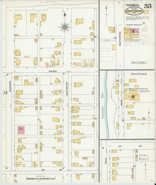 Sanborn Fire Insurance Map from Huntington, Cabell County, West Virginia (1904), Sheet #0033 - Historic Sanborn Fire Insurance Map Print, vintage old map wall art, antique decor, genealogy gift, West Virginia West Virginia map