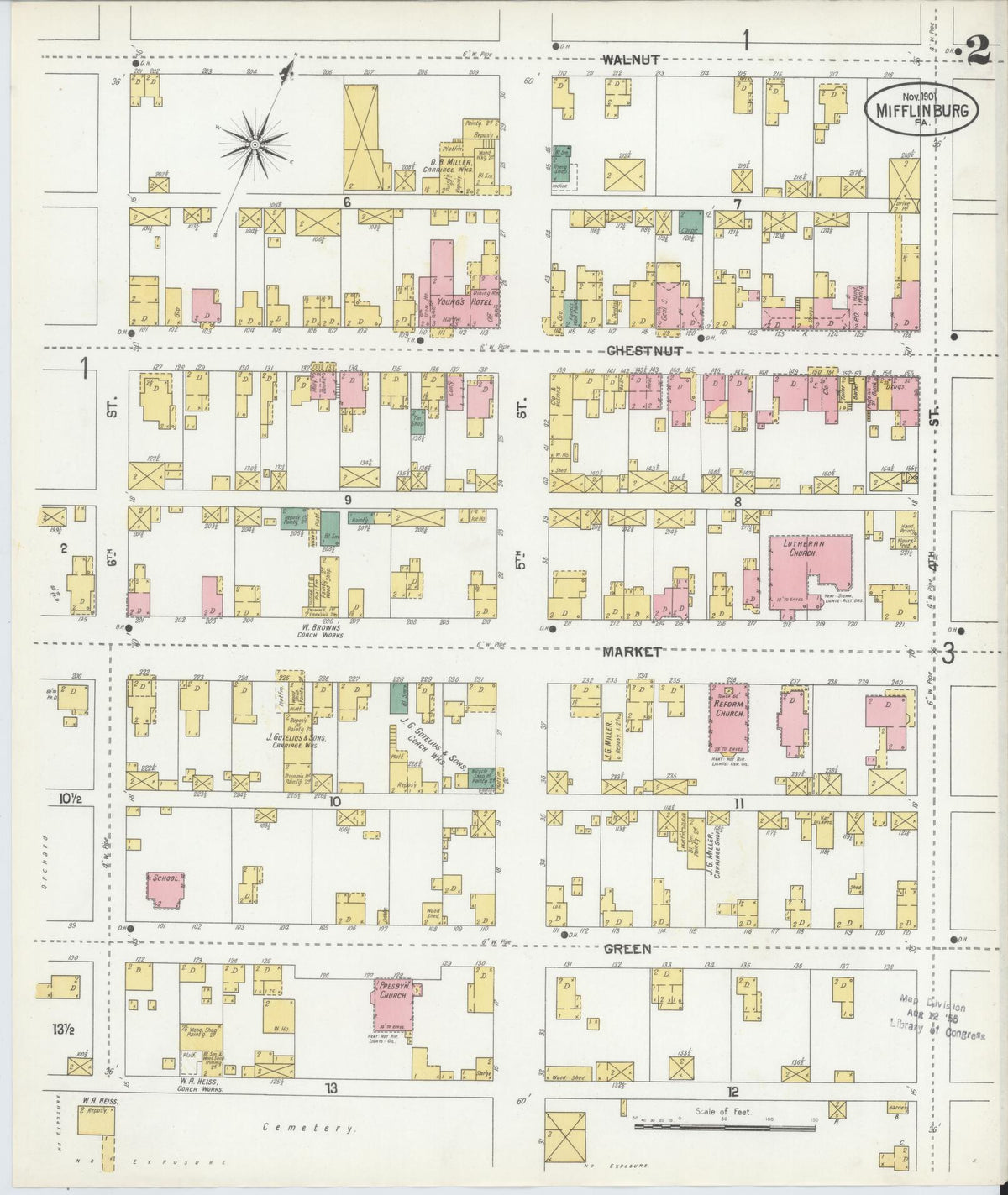 Sanborn Fire Insurance Map from Mifflinburg, Union County, Pennsylvania (1901), Sheet #0002 - Complete Map Set gallery image, historic Sanborn map, vintage wall art, Pennsylvania Pennsylvania