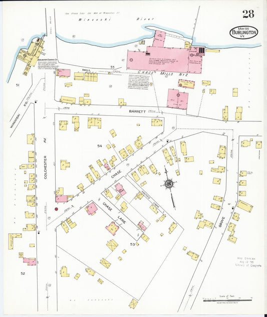 Sanborn Fire Insurance Map from Burlington, Chittenden County, Vermont (1919), Sheet #0028 - Historic Sanborn Fire Insurance Map Print, vintage old map wall art, antique decor, genealogy gift, Vermont Vermont map