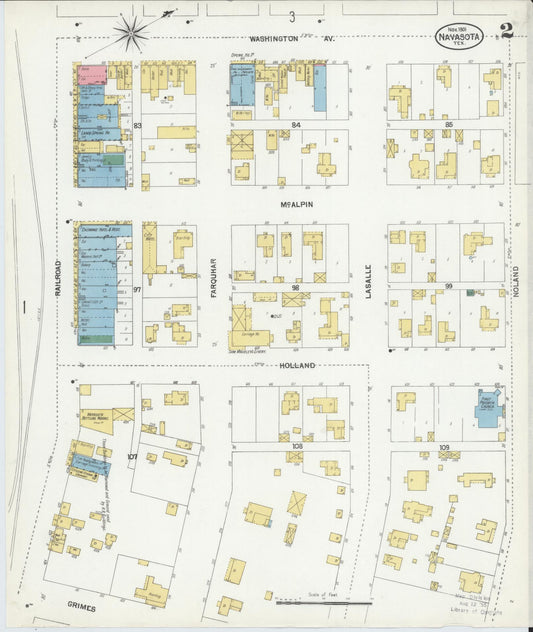 Sanborn Fire Insurance Map from Navasota, Grimes County, Texas (1901), Sheet #0002 - Historic Sanborn Fire Insurance Map Print, vintage old map wall art, antique decor, genealogy gift, Texas Texas map