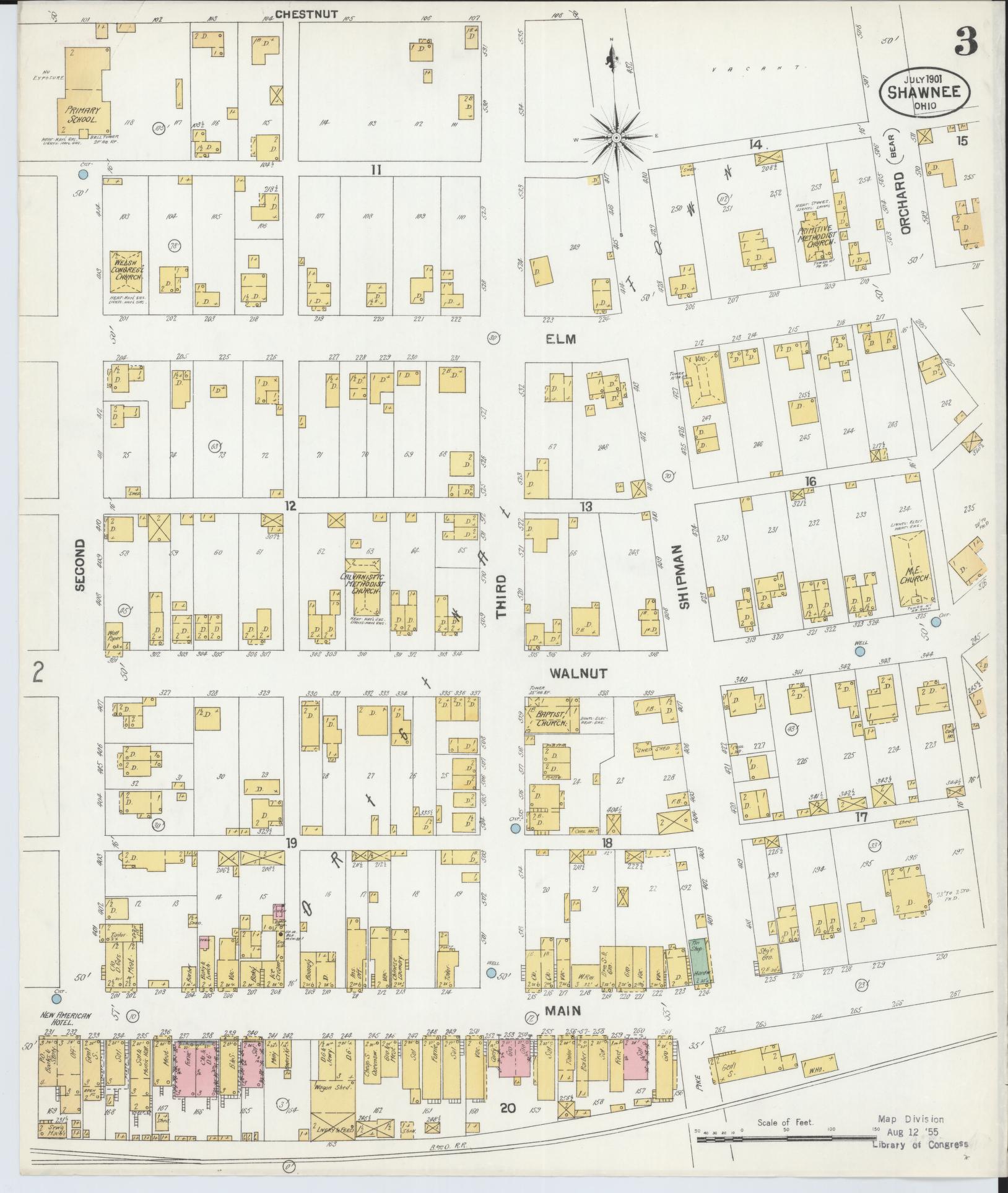 Sanborn Fire Insurance Map from Shawnee, Perry County, Ohio (1901), Sheet #0003 - Historic Sanborn Fire Insurance Map Print, vintage old map wall art, antique decor, genealogy gift, Ohio Ohio map