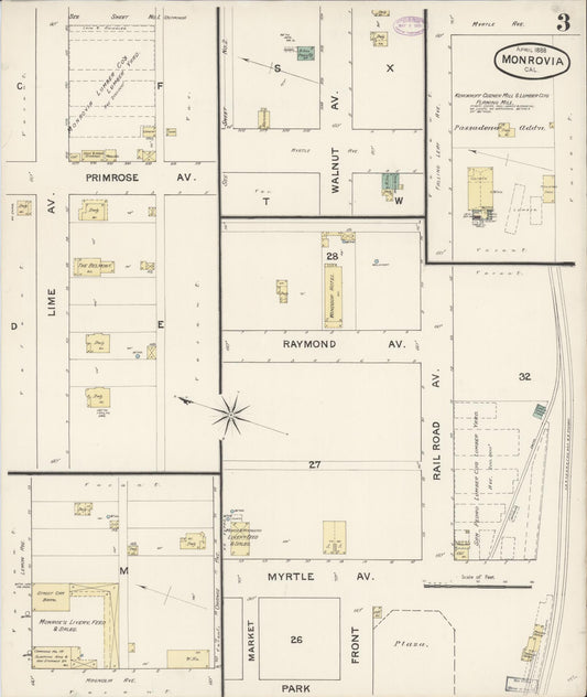 Sanborn Fire Insurance Map from Monrovia, Los Angeles County, California (1888), Sheet #0003 - Historic Sanborn Fire Insurance Map Print, vintage old map wall art, antique decor, genealogy gift, California California map