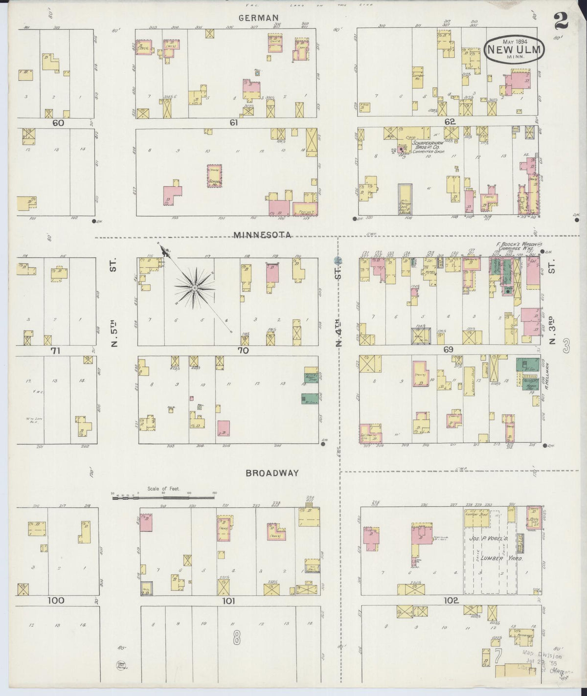 Sanborn Fire Insurance Map from New Ulm, Brown County, Minnesota (1894), Sheet #0002 - Historic Sanborn Fire Insurance Map Print, vintage old map wall art, antique decor, genealogy gift, Minnesota Minnesota map