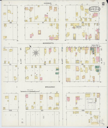 Sanborn Fire Insurance Map from New Ulm, Brown County, Minnesota (1894), Sheet #0002 - Historic Sanborn Fire Insurance Map Print, vintage old map wall art, antique decor, genealogy gift, Minnesota Minnesota map