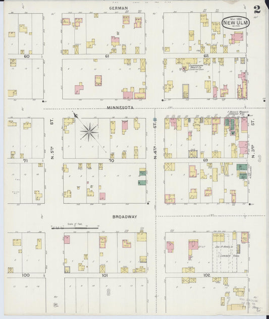 Sanborn Fire Insurance Map from New Ulm, Brown County, Minnesota (1894), Sheet #0002 - Historic Sanborn Fire Insurance Map Print, vintage old map wall art, antique decor, genealogy gift, Minnesota Minnesota map