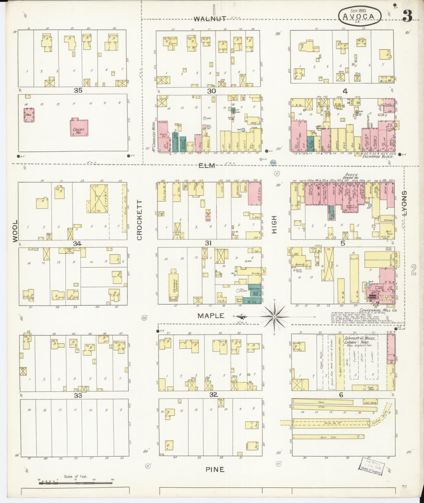 Sanborn Fire Insurance Map from Avoca, Pottawattamie County, Iowa (1893), Sheet #0003 - Historic Sanborn Fire Insurance Map Print, vintage old map wall art