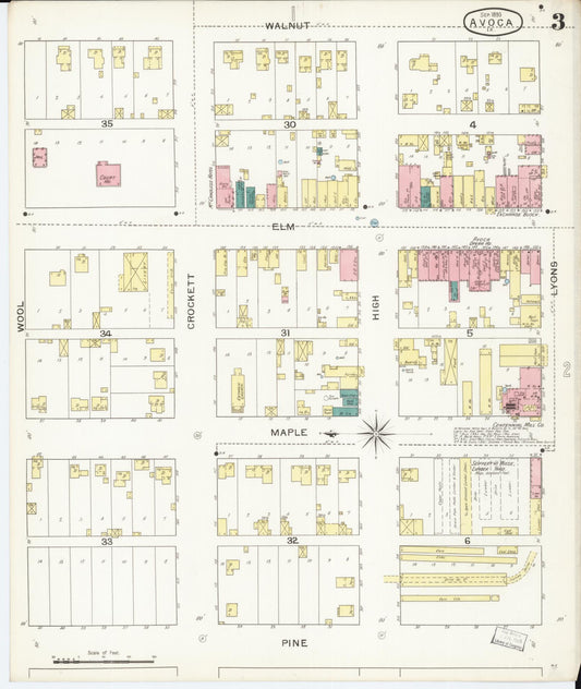 Sanborn Fire Insurance Map from Avoca, Pottawattamie County, Iowa (1893), Sheet #0003 - Historic Sanborn Fire Insurance Map Print, vintage old map wall art