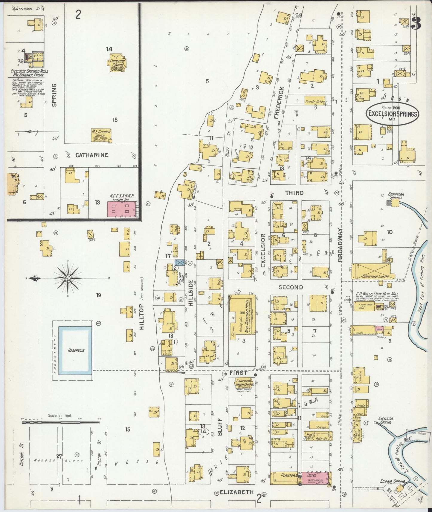 Sanborn Fire Insurance Map from Excelsior Springs, Clay County, Missouri (1900), Sheet #0003 - Historic Sanborn Fire Insurance Map Print, vintage old map wall art, antique decor, genealogy gift, Missouri Missouri map