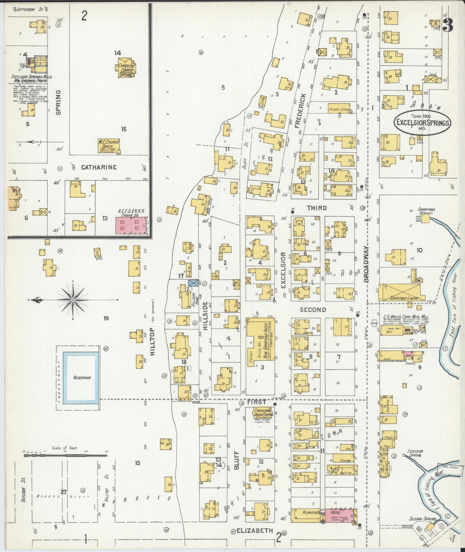 Sanborn Fire Insurance Map from Excelsior Springs, Clay County, Missouri (1900), Sheet #0003 - Historic Sanborn Fire Insurance Map Print, vintage old map wall art, antique decor, genealogy gift, Missouri Missouri map