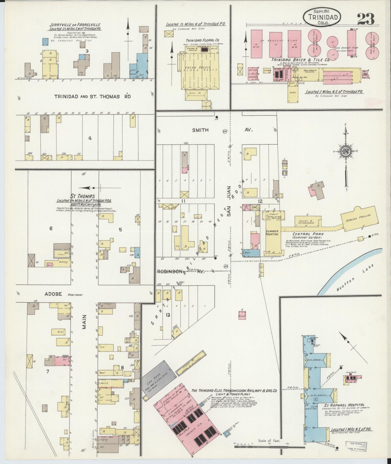 Sanborn Fire Insurance Map from Trinidad, Las Animas County, Colorado (1912), Sheet #0023 - Historic Sanborn Fire Insurance Map Print, vintage old map wall art, antique decor, genealogy gift, Colorado Colorado map