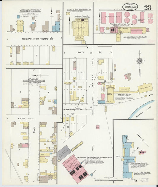 Sanborn Fire Insurance Map from Trinidad, Las Animas County, Colorado (1912), Sheet #0023 - Historic Sanborn Fire Insurance Map Print, vintage old map wall art, antique decor, genealogy gift, Colorado Colorado map