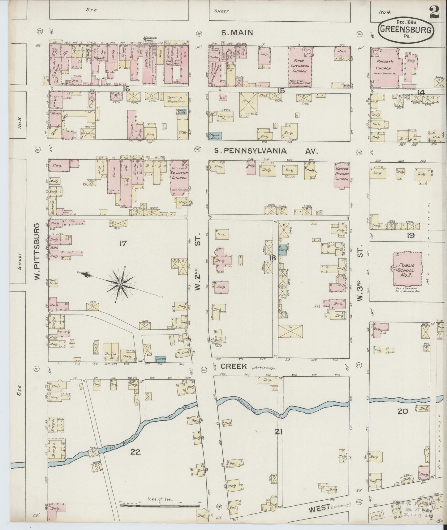 Sanborn Fire Insurance Map from Greensburg, Westmoreland County, Pennsylvania (1886), Sheet #0002 - Historic Sanborn Fire Insurance Map Print, vintage old map wall art, antique decor, genealogy gift, Pennsylvania Pennsylvania map