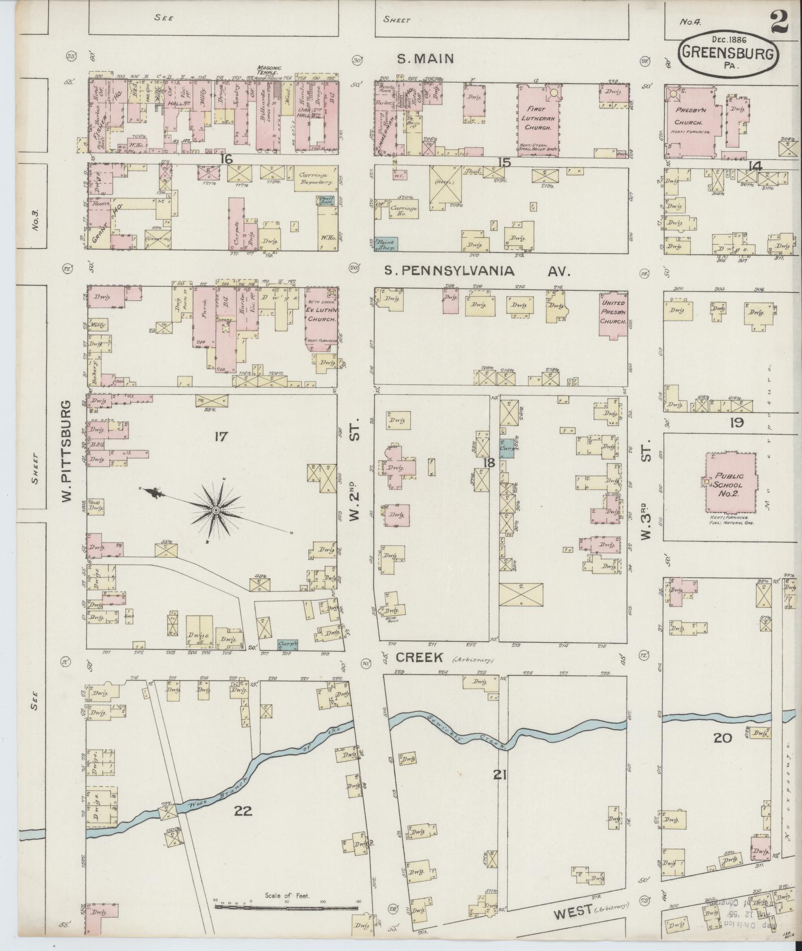 Sanborn Fire Insurance Map from Greensburg, Westmoreland County, Pennsylvania (1886), Sheet #0002 - Historic Sanborn Fire Insurance Map Print, vintage old map wall art, antique decor, genealogy gift, Pennsylvania Pennsylvania map