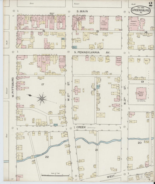 Sanborn Fire Insurance Map from Greensburg, Westmoreland County, Pennsylvania (1886), Sheet #0002 - Historic Sanborn Fire Insurance Map Print, vintage old map wall art, antique decor, genealogy gift, Pennsylvania Pennsylvania map