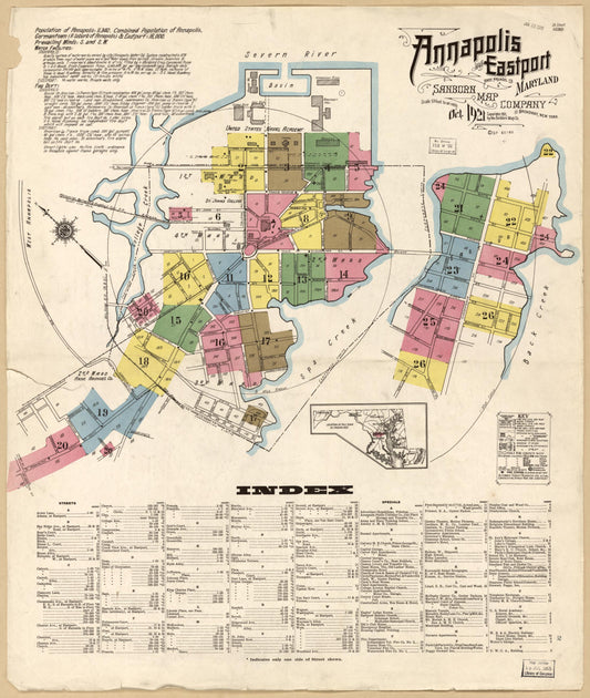Sanborn Fire Insurance Map from Annapolis, Anne Arundel County, Maryland (1921), Sheet #0001 - Historic Sanborn Fire Insurance Map Print, vintage old map wall art, antique decor, genealogy gift, Maryland Maryland map