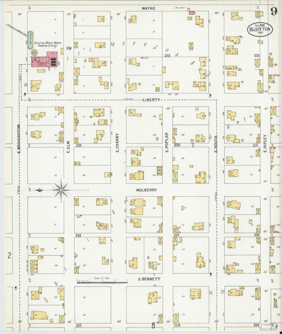 Sanborn Fire Insurance Map from Bluffton, Wells County, Indiana (1900), Sheet #0009 - Historic Sanborn Fire Insurance Map Print, vintage old map wall art, antique decor, genealogy gift, Indiana Indiana map
