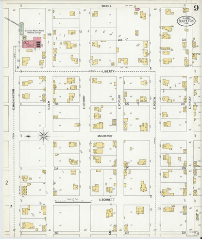 Sanborn Fire Insurance Map from Bluffton, Wells County, Indiana (1900), Sheet #0009 - Historic Sanborn Fire Insurance Map Print, vintage old map wall art, antique decor, genealogy gift, Indiana Indiana map