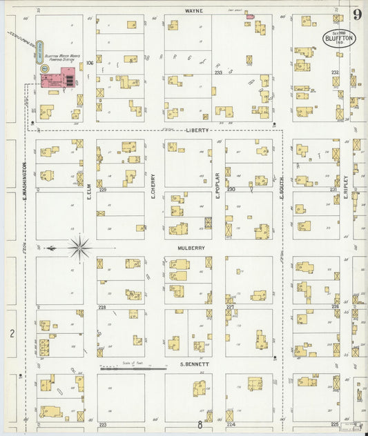 Sanborn Fire Insurance Map from Bluffton, Wells County, Indiana (1900), Sheet #0009 - Historic Sanborn Fire Insurance Map Print, vintage old map wall art, antique decor, genealogy gift, Indiana Indiana map