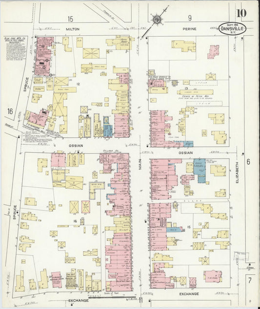 Sanborn Fire Insurance Map from Dansville, Livingston County, New York (1914), Sheet #0010 - Historic Sanborn Fire Insurance Map Print, vintage old map wall art, antique decor, genealogy gift, New York New York map