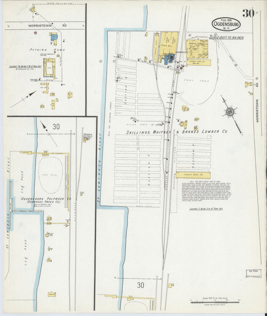 Sanborn Fire Insurance Map from Ogdensburg, St. Lawrence County, New York (1918), Sheet #0030 - Historic Sanborn Fire Insurance Map Print, vintage old map wall art, antique decor, genealogy gift, New York New York map