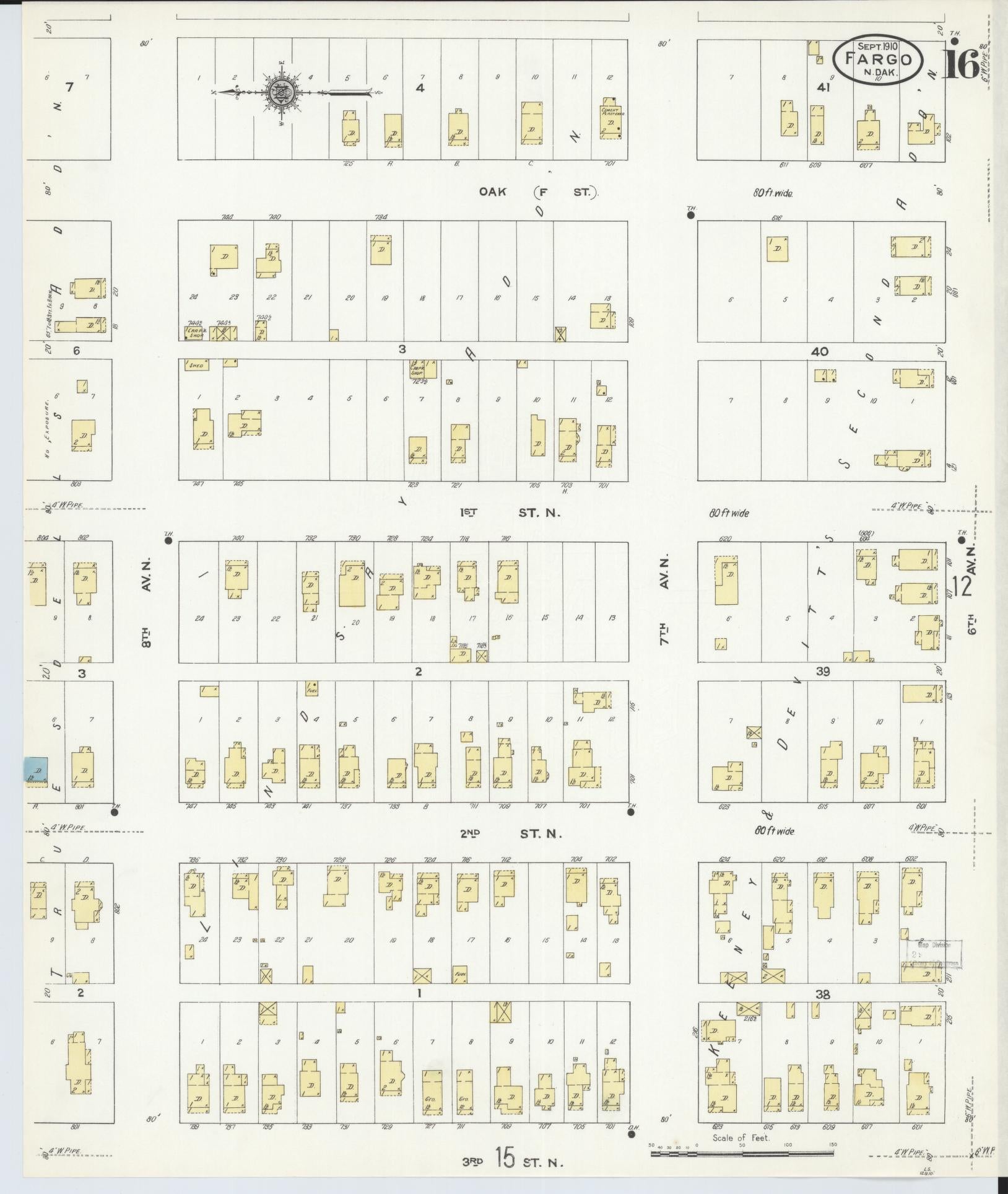 Sanborn Fire Insurance Map from Fargo, Cass County, North Dakota (1910), Sheet #0016 - Historic Sanborn Fire Insurance Map Print, vintage old map wall art, antique decor, genealogy gift, North Dakota North Dakota map