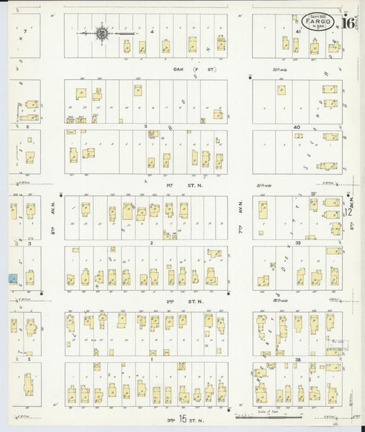 Sanborn Fire Insurance Map from Fargo, Cass County, North Dakota (1910), Sheet #0016 - Historic Sanborn Fire Insurance Map Print, vintage old map wall art, antique decor, genealogy gift, North Dakota North Dakota map