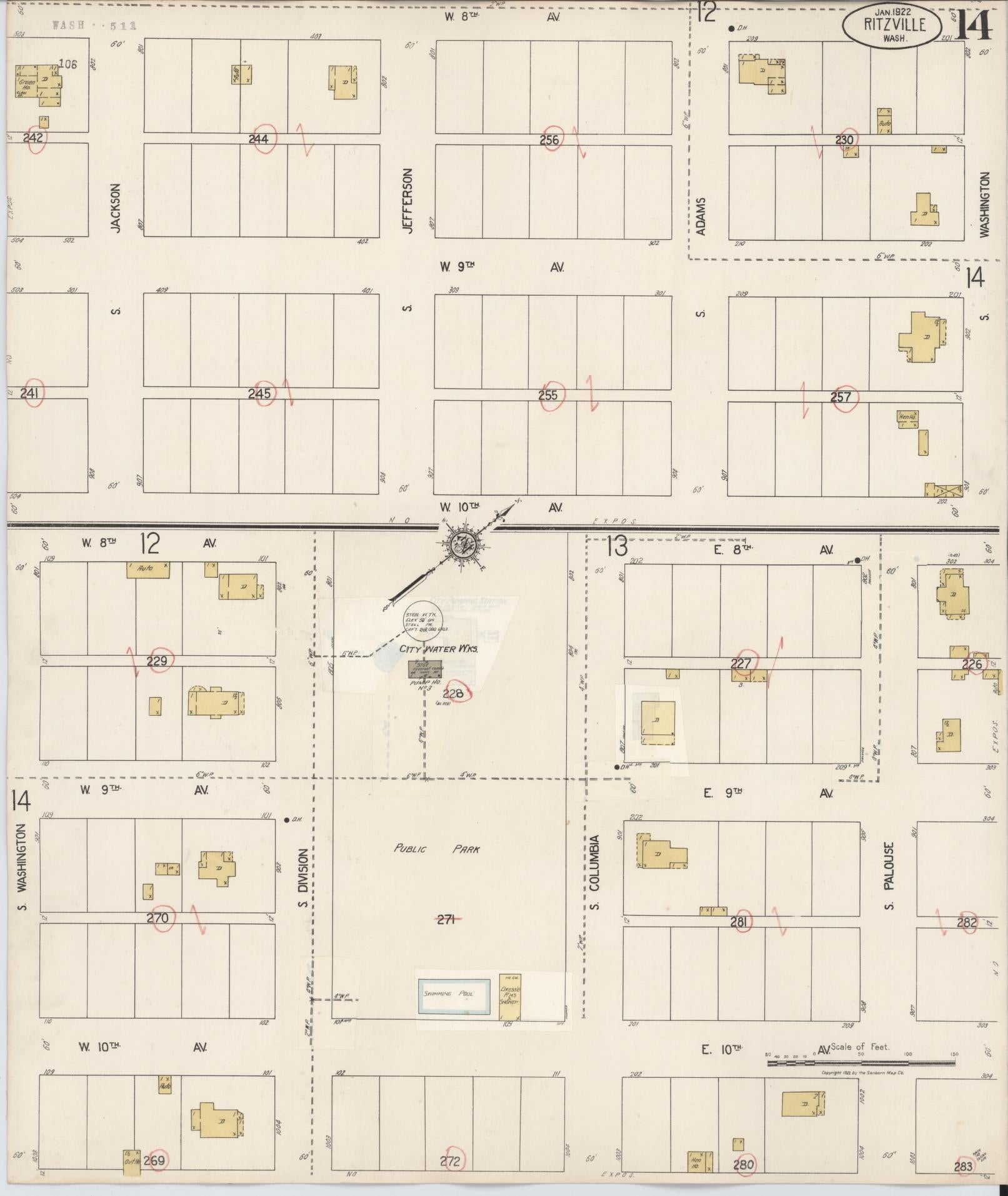 Sanborn Fire Insurance Map from Ritzville, Adams County, Washington (1939), Sheet #0014 - Historic Sanborn Fire Insurance Map Print, vintage old map wall art, antique decor, genealogy gift, Washington Washington map