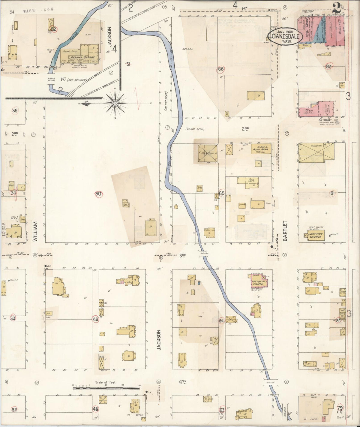 Sanborn Fire Insurance Map from Oakesdale, Whitman County, Washington (1931), Sheet #0002 - Historic Sanborn Fire Insurance Map Print, vintage old map wall art, antique decor, genealogy gift, Washington Washington map