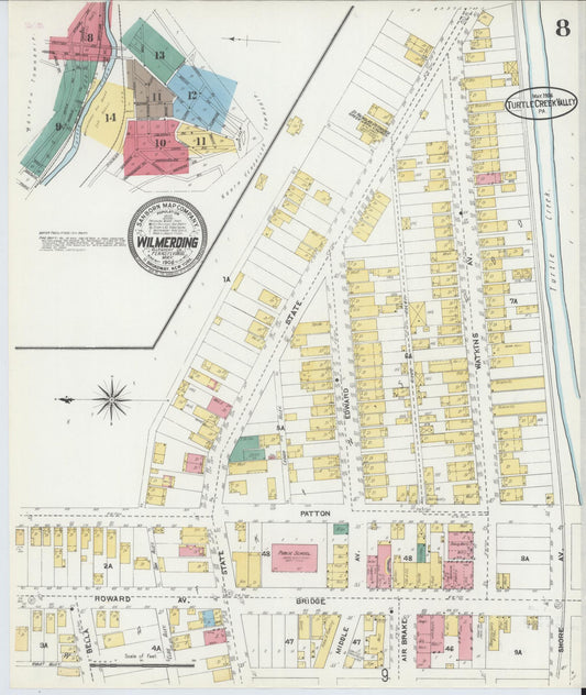 Sanborn Fire Insurance Map from Turtle Creek Valley, Allegheny County, Pennsylvania (1906), Sheet #0008 - Historic Sanborn Fire Insurance Map Print, vintage old map wall art, antique decor, genealogy gift, Pennsylvania Pennsylvania map