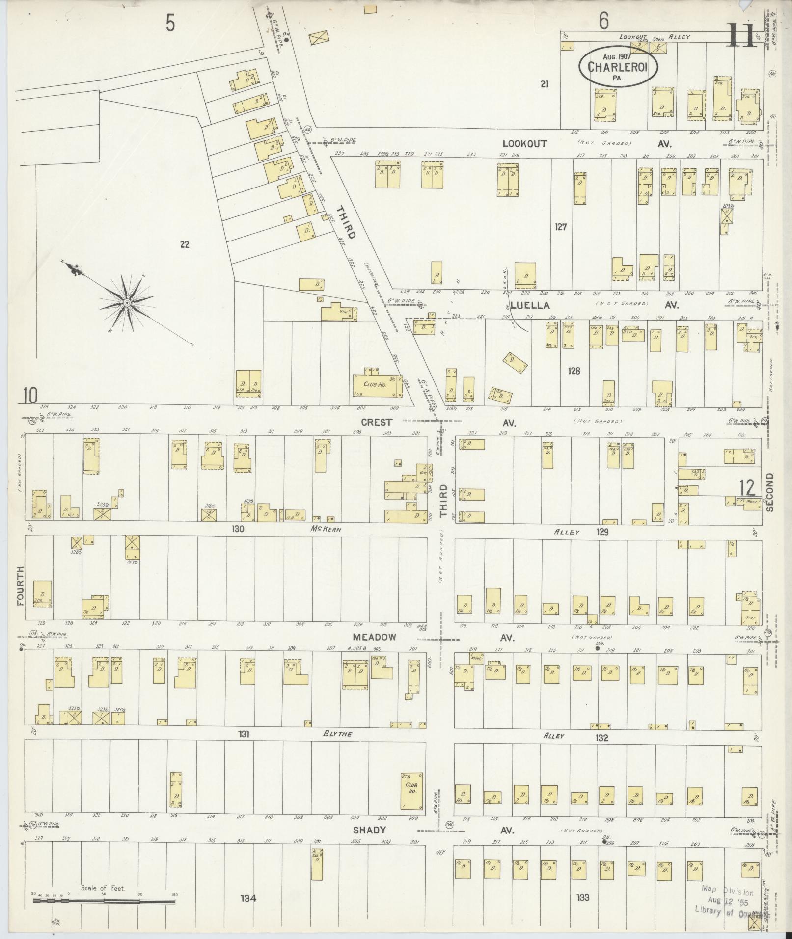 Sanborn Fire Insurance Map from Charleroi, Washington County, Pennsylvania (1907), Sheet #0011 - Historic Sanborn Fire Insurance Map Print, vintage old map wall art, antique decor, genealogy gift, Pennsylvania Pennsylvania map