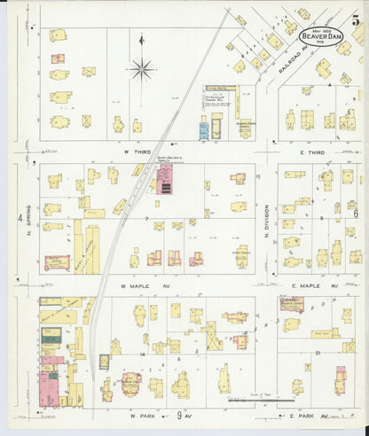 Sanborn Fire Insurance Map from Beaver Dam, Dodge County, Wisconsin (1909), Sheet #0005 - Complete Map Set gallery image, historic Sanborn map, vintage wall art, Wisconsin Wisconsin