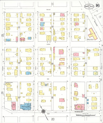 Sanborn Fire Insurance Map from Idaho Falls, Bonneville County, Idaho (1921), Sheet #0016 - Complete Map Set gallery image, historic Sanborn map, vintage wall art, Idaho Idaho