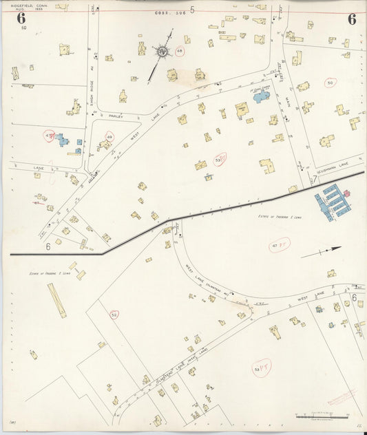 Sanborn Fire Insurance Map from Ridgefield, Fairfield County, Connecticut (1940), Sheet #0006 - Historic Sanborn Fire Insurance Map Print, vintage old map wall art, antique decor, genealogy gift, Connecticut Connecticut map