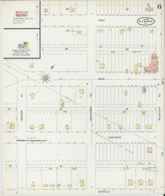Sanborn Fire Insurance Map from Norman, Cleveland County, Oklahoma (1896), Sheet #0006 - Historic Sanborn Fire Insurance Map Print, vintage old map wall art, antique decor, genealogy gift, Oklahoma Oklahoma map