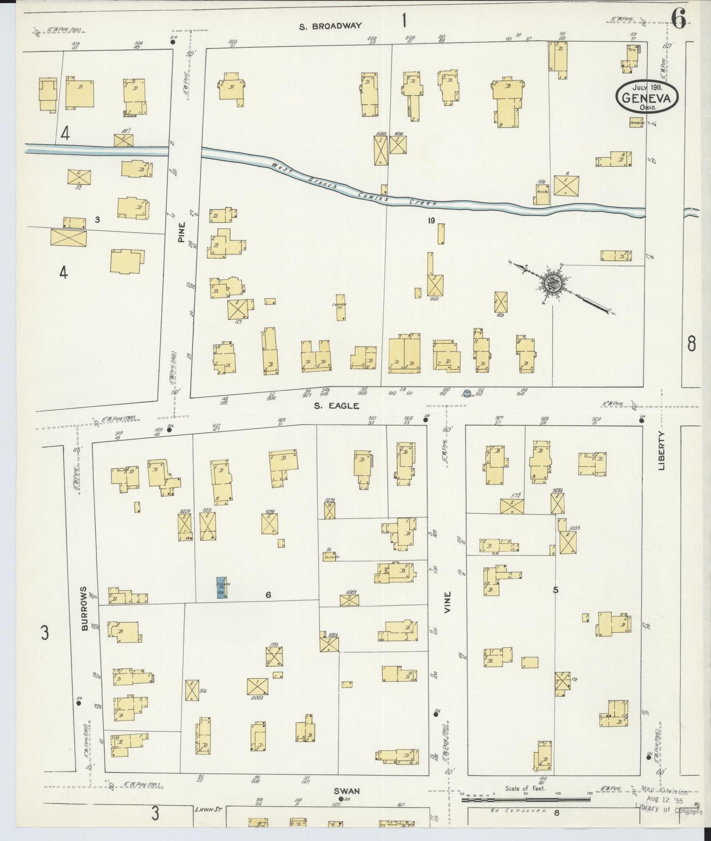 Sanborn Fire Insurance Map from Geneva, Ashtabula County, Ohio (1911), Sheet #0006 - Historic Sanborn Fire Insurance Map Print, vintage old map wall art, antique decor, genealogy gift, Ohio Ohio map