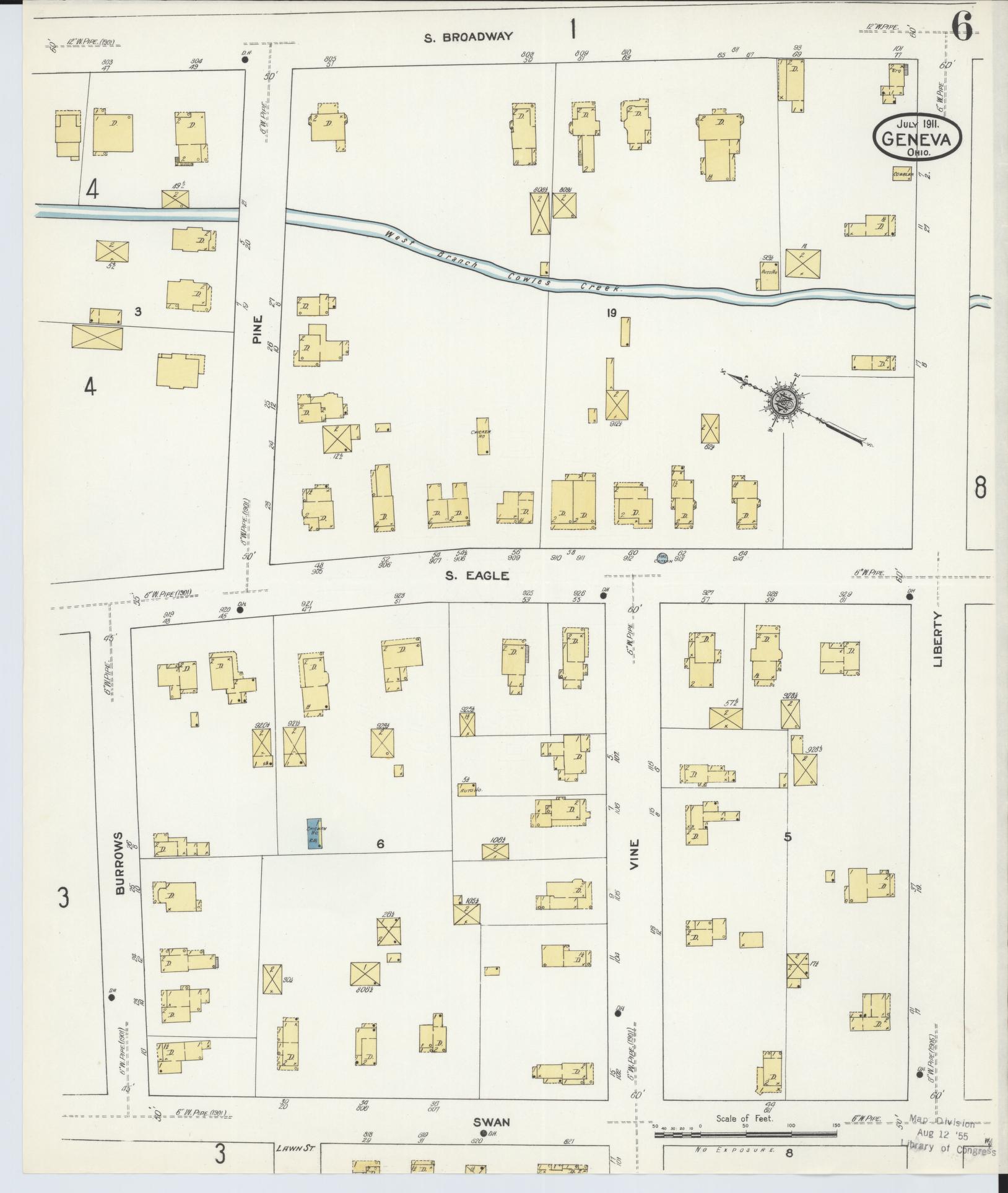 Sanborn Fire Insurance Map from Geneva, Ashtabula County, Ohio (1911), Sheet #0006 - Historic Sanborn Fire Insurance Map Print, vintage old map wall art, antique decor, genealogy gift, Ohio Ohio map