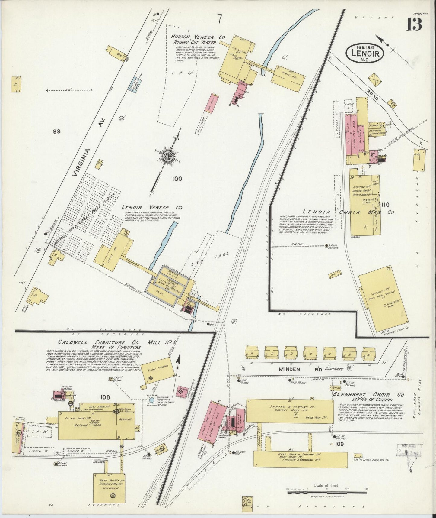 Sanborn Fire Insurance Map from Lenoir, Caldwell County, North Carolina (1921), Sheet #0013 - Complete Map Set gallery image, historic Sanborn map, vintage wall art, North Carolina North Carolina