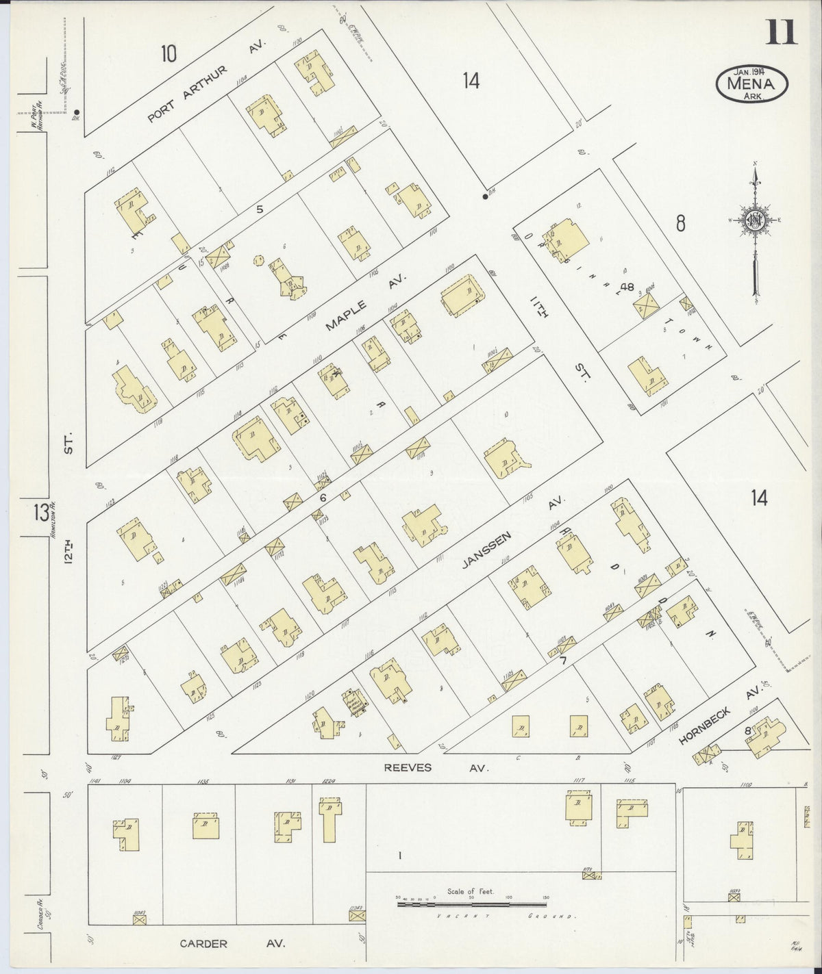 Sanborn Fire Insurance Map from Mena, Polk County, Arkansas (1914), Sheet #0011 - Complete Map Set gallery image, historic Sanborn map, vintage wall art, Arkansas Arkansas