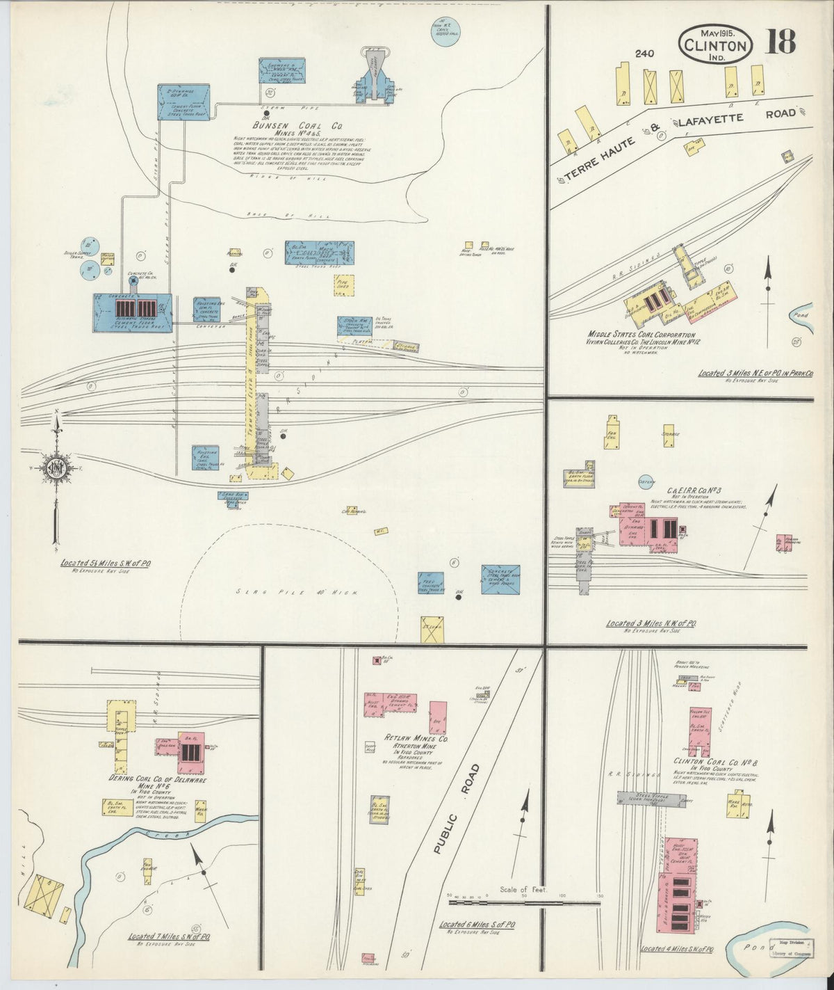Sanborn Fire Insurance Map from Clinton, Vermillion County, Indiana (1915), Sheet #0018 - Historic Sanborn Fire Insurance Map Print, vintage old map wall art, antique decor, genealogy gift, Indiana Indiana map
