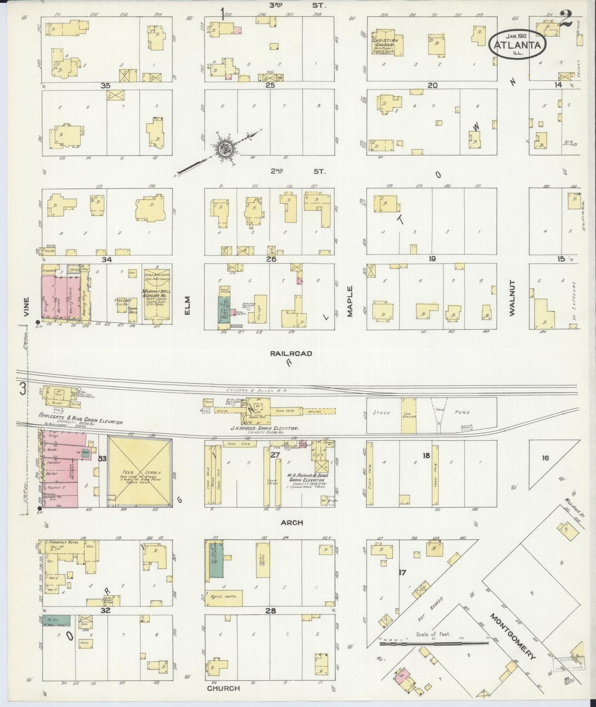 Sanborn Fire Insurance Map from Atlanta, Logan County, Illinois (1910), Sheet #0002 - Historic Sanborn Fire Insurance Map Print, vintage old map wall art, antique decor, genealogy gift, Illinois Illinois map