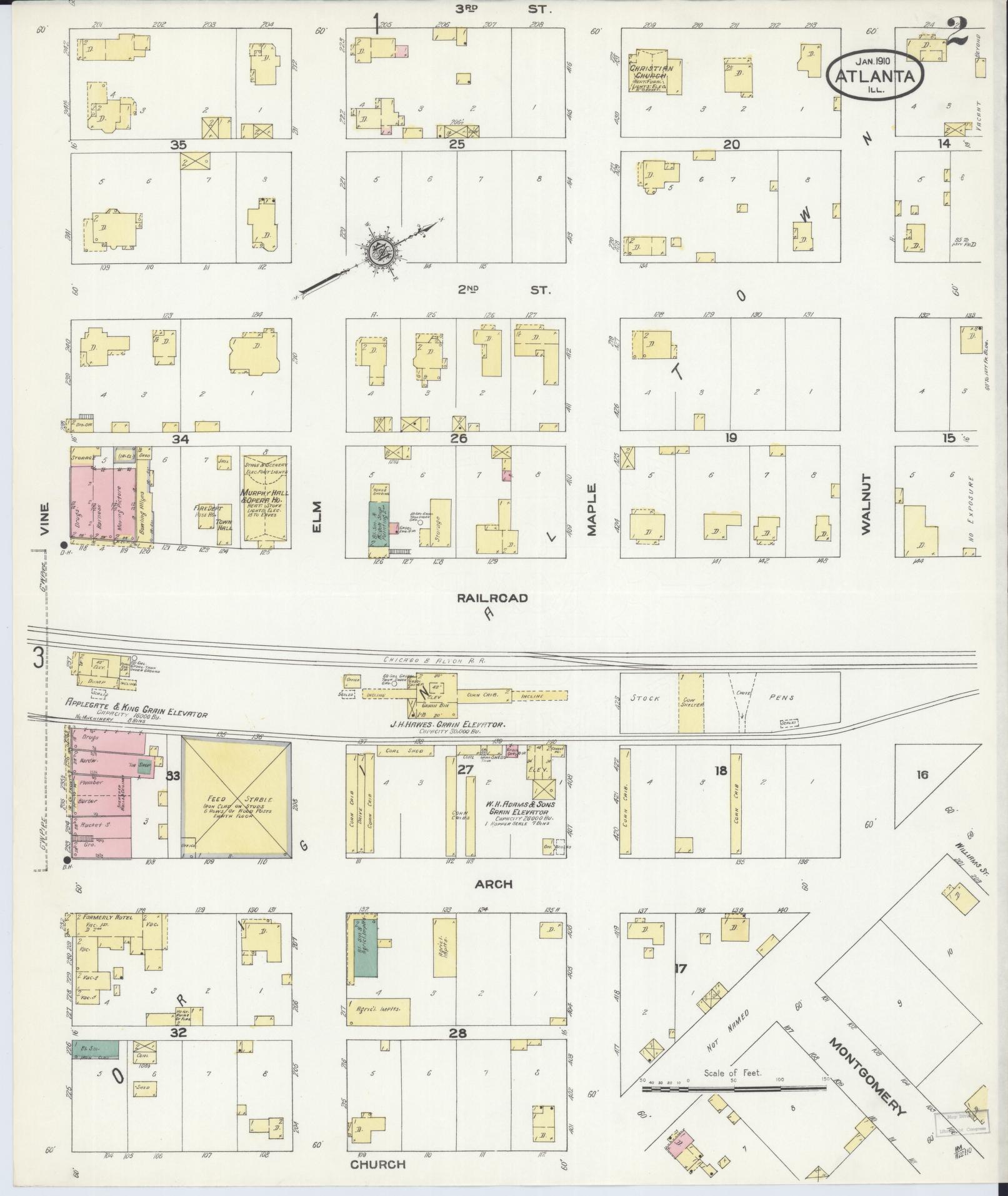 Sanborn Fire Insurance Map from Atlanta, Logan County, Illinois (1910), Sheet #0002 - Historic Sanborn Fire Insurance Map Print, vintage old map wall art, antique decor, genealogy gift, Illinois Illinois map
