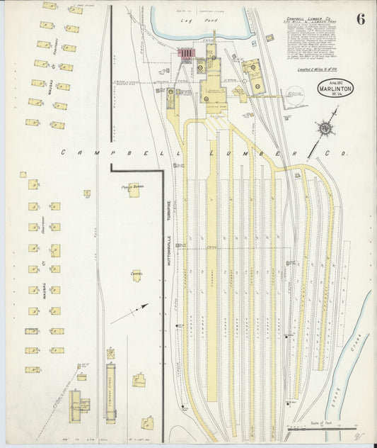 Sanborn Fire Insurance Map from Marlinton, Pocahontas County, West Virginia (1912), Sheet #0006 - Historic Sanborn Fire Insurance Map Print, vintage old map wall art, antique decor, genealogy gift, West Virginia West Virginia map
