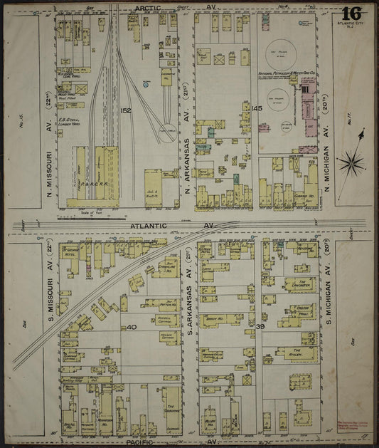 Sanborn Fire Insurance Map from Atlantic City, Atlantic County, New Jersey (1886), Sheet #0016 - Historic Sanborn Fire Insurance Map Print, vintage old map wall art, antique decor, genealogy gift, New Jersey New Jersey map