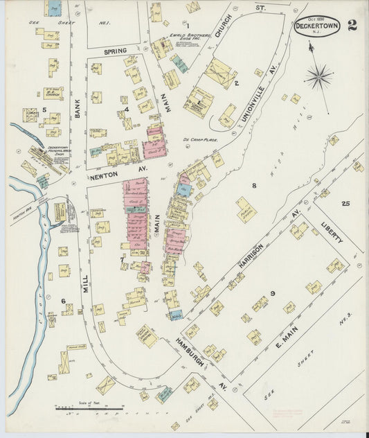 Sanborn Fire Insurance Map from Deckertown, Sussex County, New Jersey (1890), Sheet #0002 - Historic Sanborn Fire Insurance Map Print, vintage old map wall art, antique decor, genealogy gift, New Jersey New Jersey map